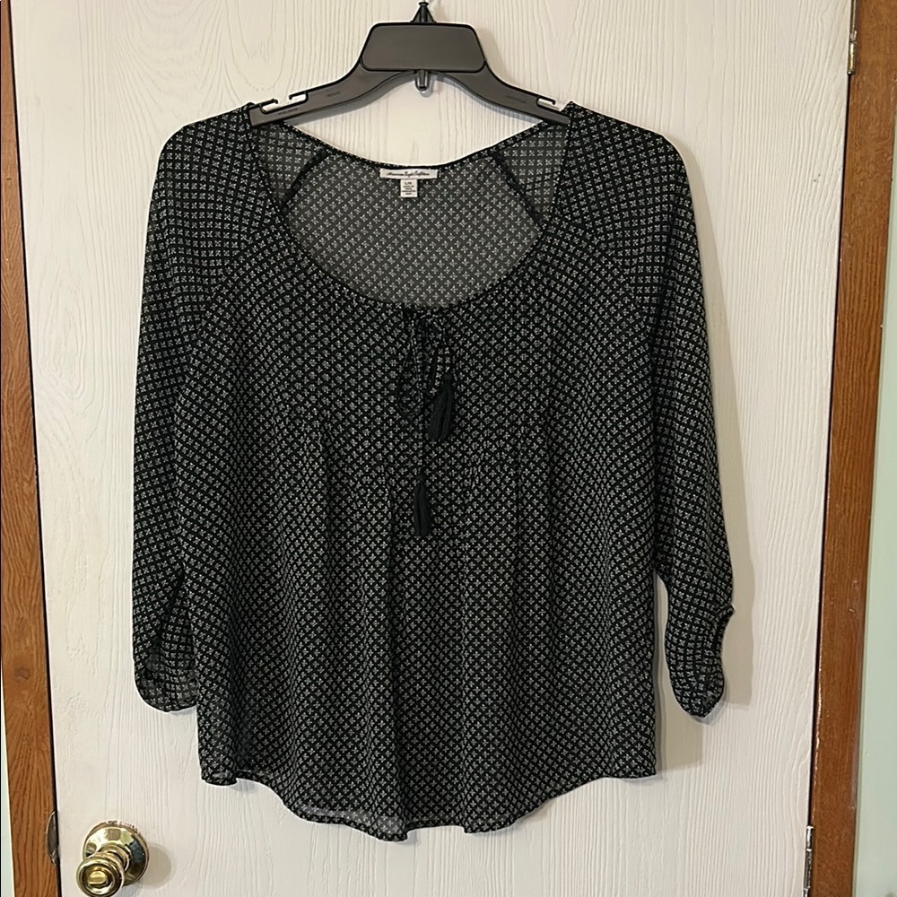 American Eagle Outfitters Black and White Sheer Blouse